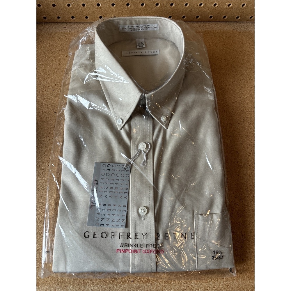 Geoffrey Beene Men's Shirt 16.5-36/37 Pewter Pinpoint Oxford Wrinkle Egypt  3080